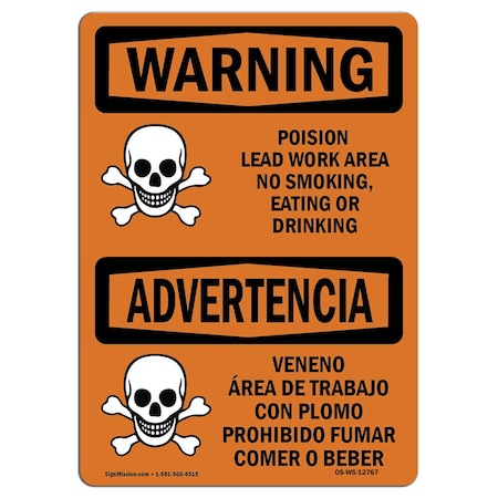 Signmission OSHA WARNING, Poison Lead Work Area No Smoking Eating, 14in X 10in Aluminum, OS-WS-A-1014-L-12767 OS-WS-A-1014-L-12767